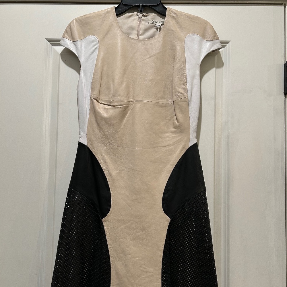 Ohne Tttel Leather Colorblock Cream Black Whie Dress Size 38 U.S. 8